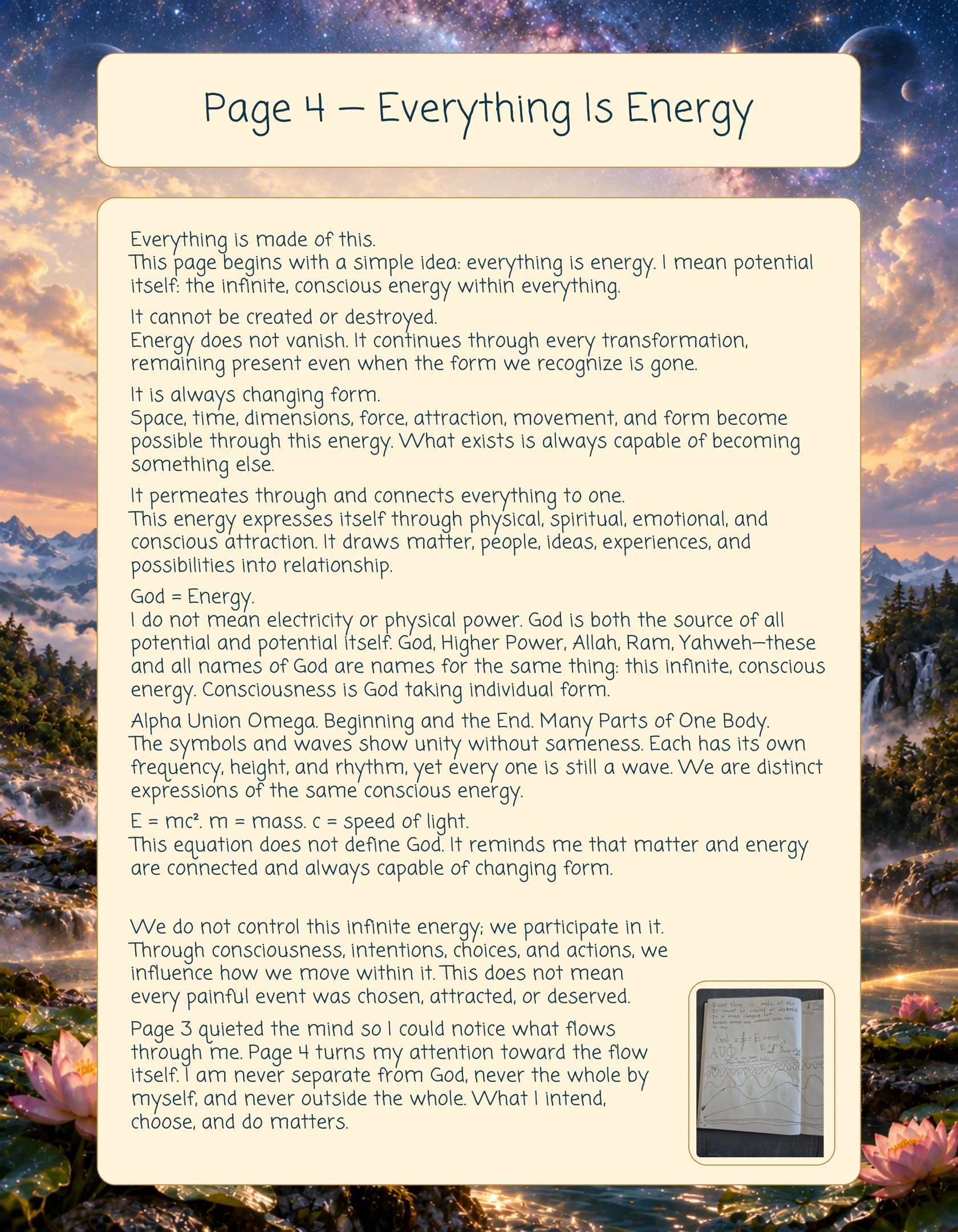 Companion Page for Open Enlightenment Page Four, Everything Is Energy