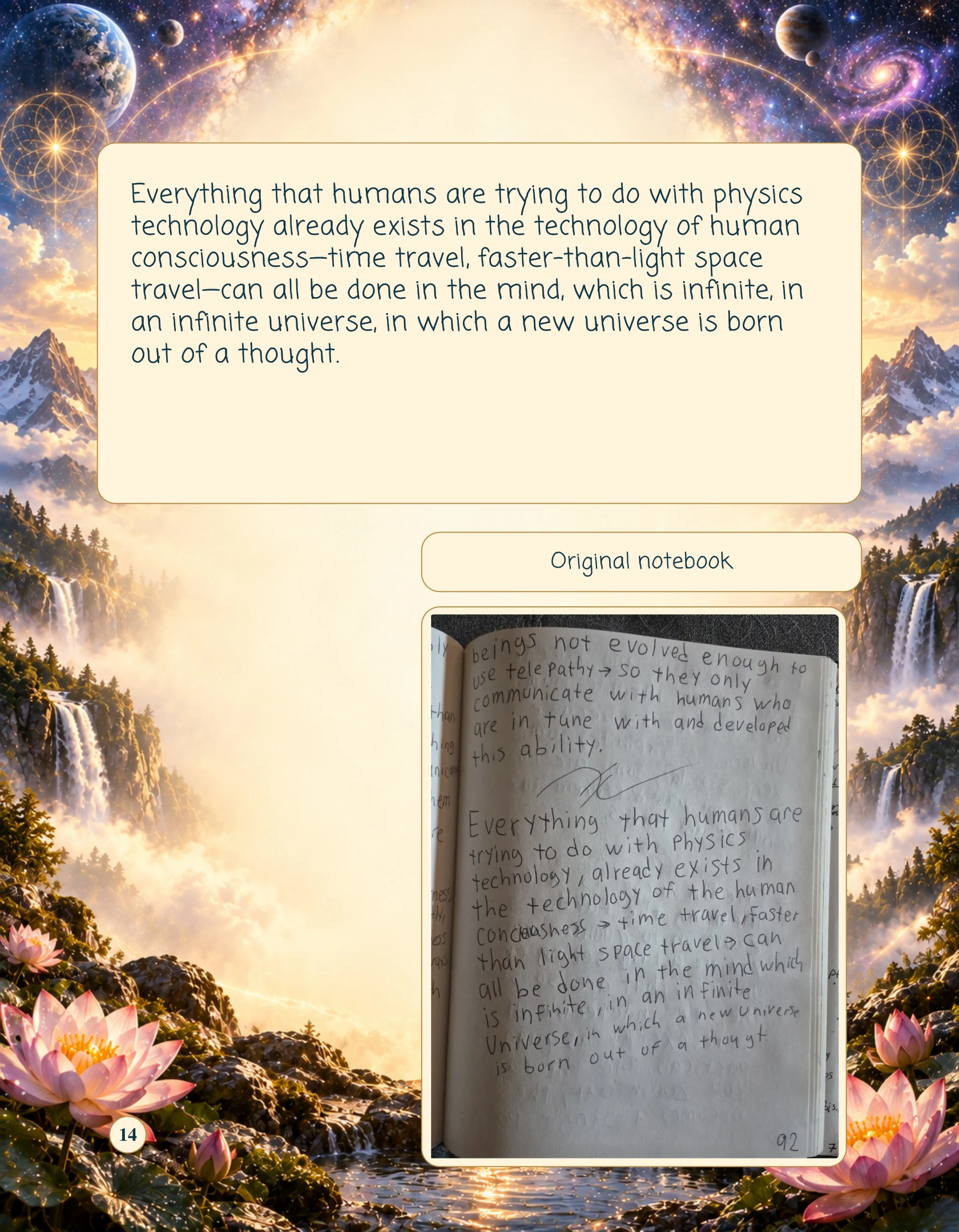 Page 14 text and original notebook from Open Enlightenment