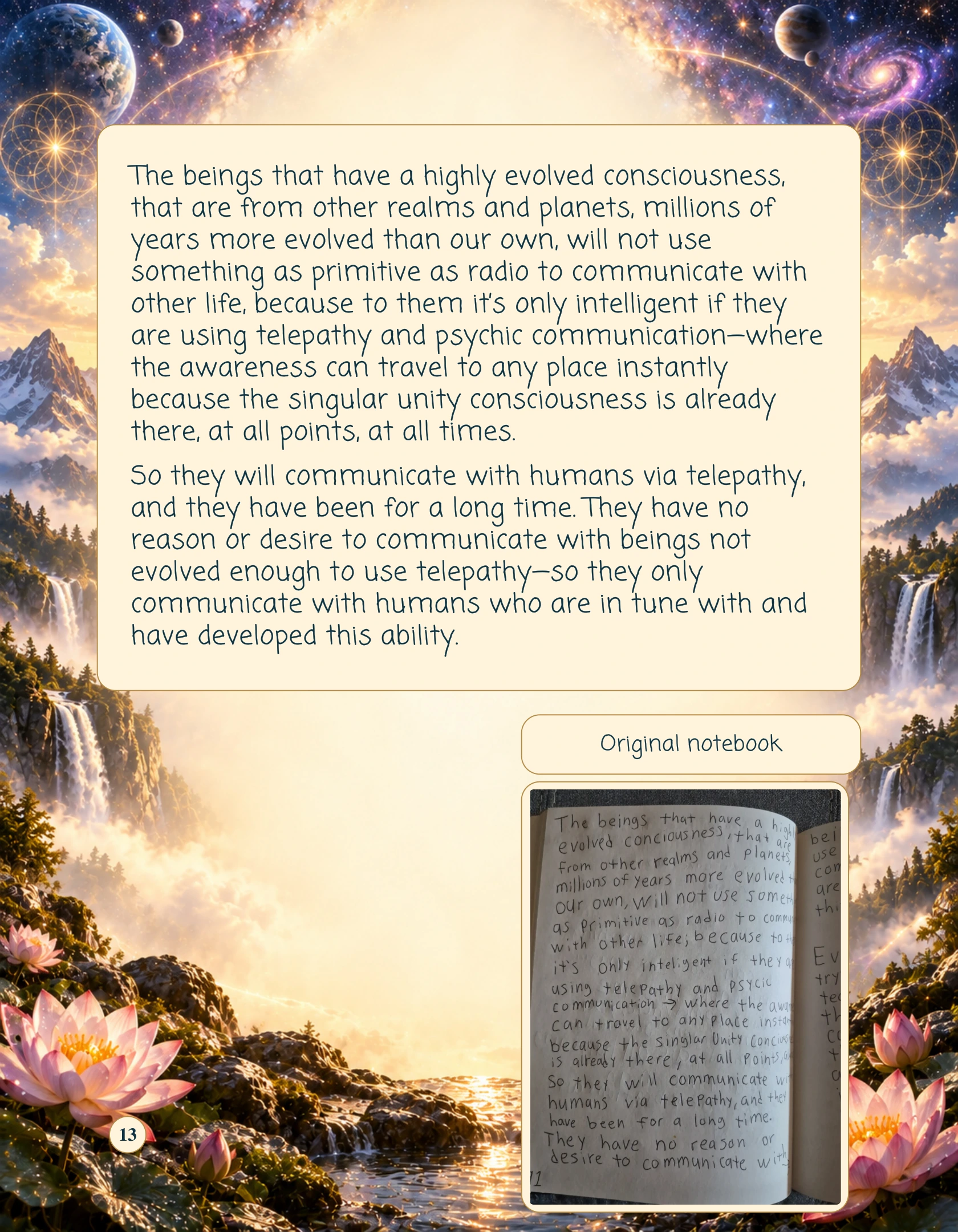 Page 13 text and original notebook from Open Enlightenment